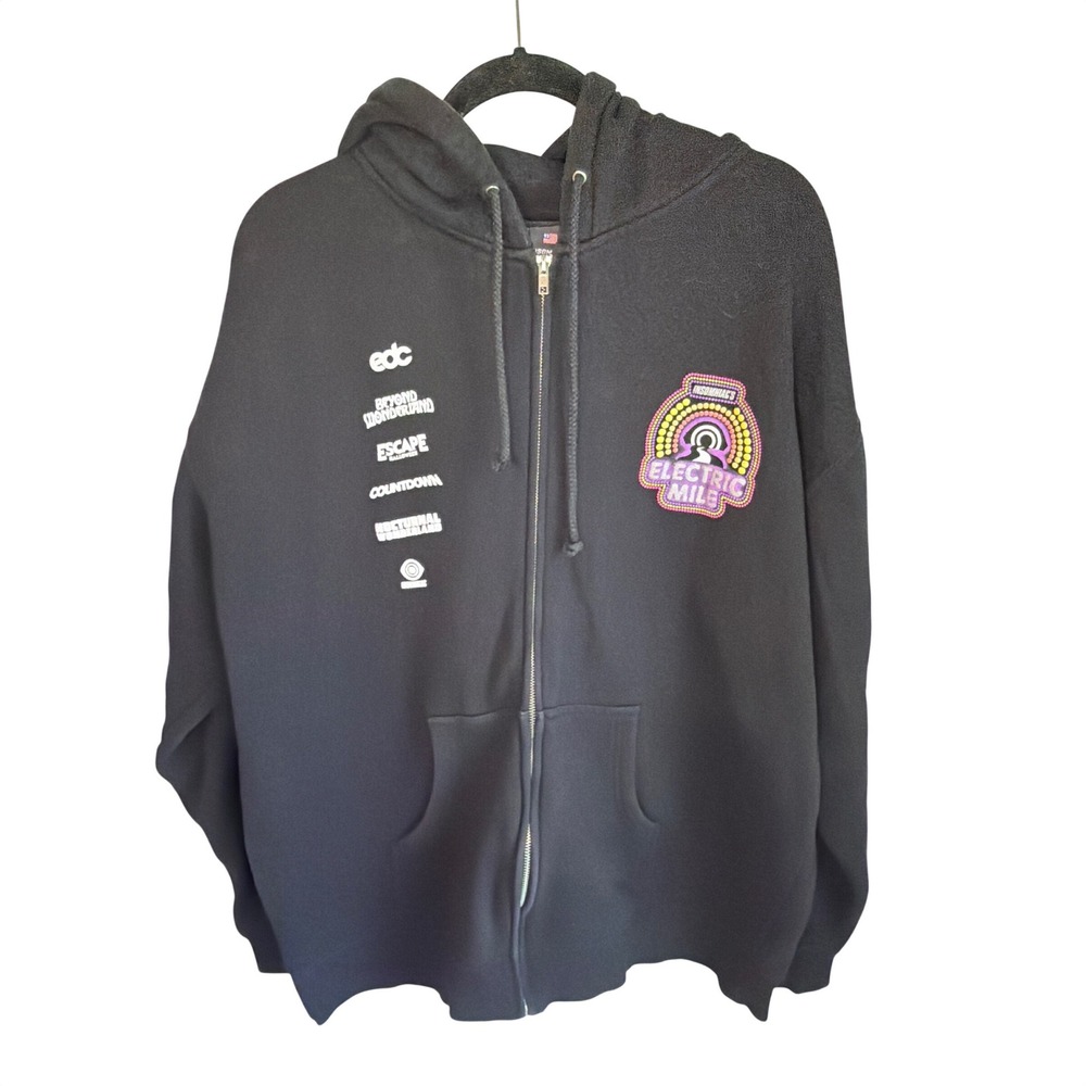 Insomniac Electric‎ Mile Black Zip Up Hoodie EDC Beyond Wonderland Mens XL